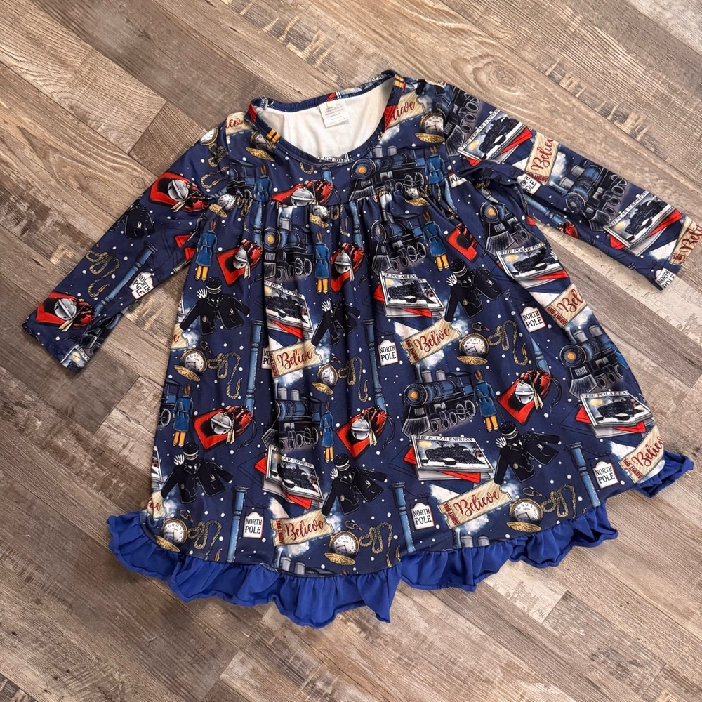 A Bee Bug Boutique Polar Express Christmas Dress Girls Size 5 Holiday Dress